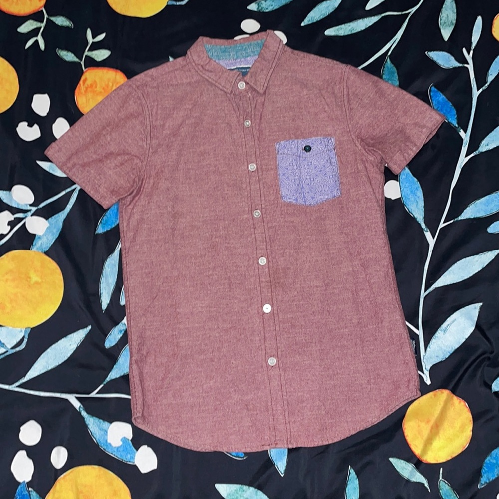 Red & Blue Paisley Pocket Short Sleeve Button-Up